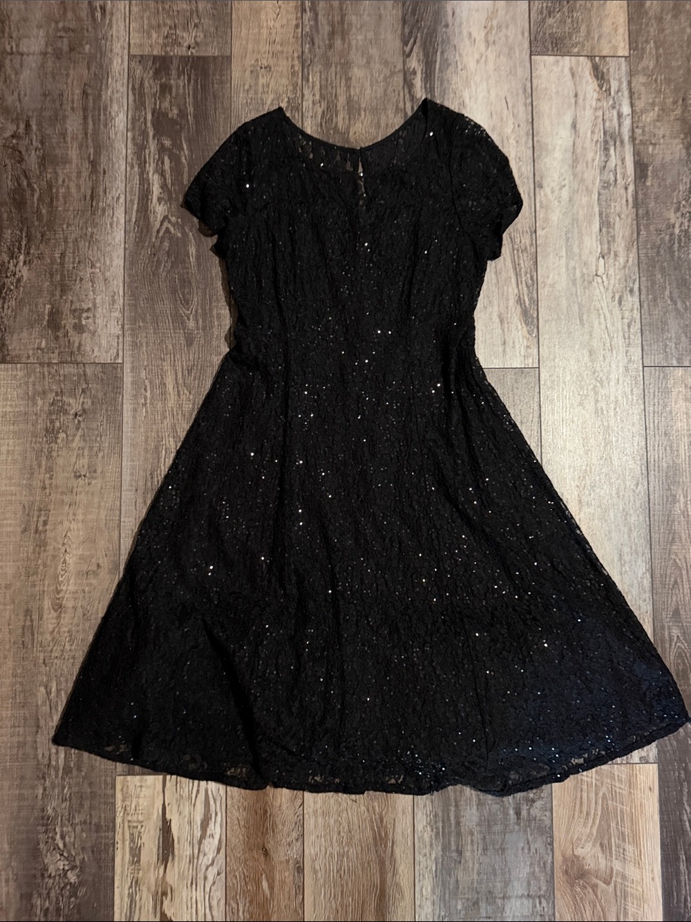 Black Sequin Short Sleeve Fit-and-Flare Cocktail Dress